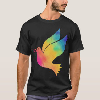 Rainbow Bird Peace Sign Tie Dye Pattern Cloth T-Shirt