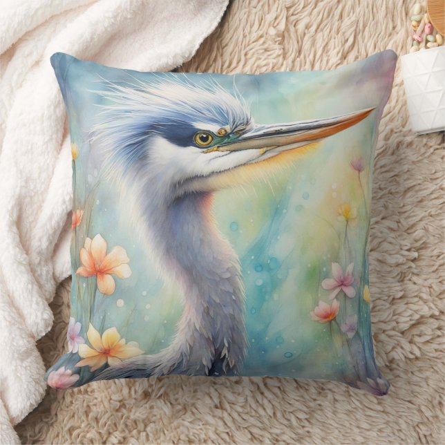 Rainbow Birds Blue Heron 1 Cushion (Blanket)
