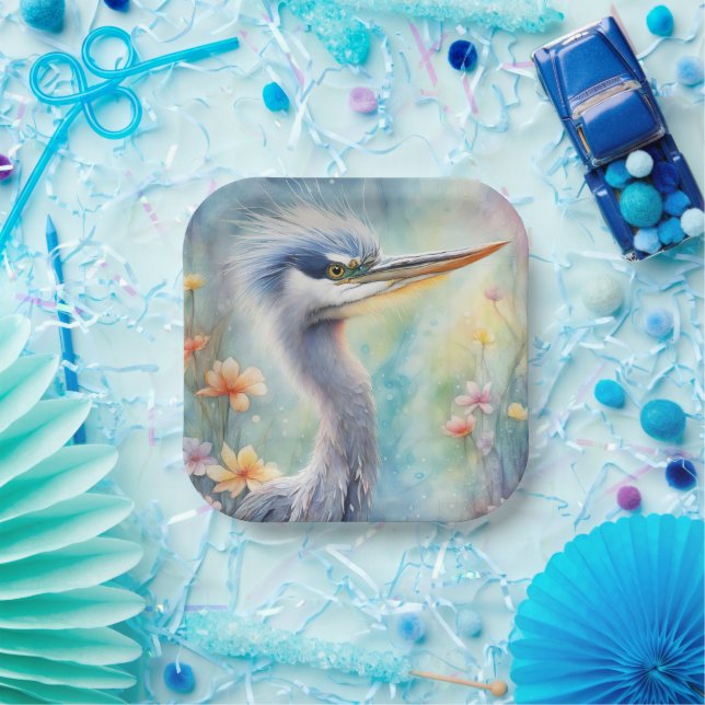 Rainbow Birds Blue Heron 1 Paper Plate (Party)