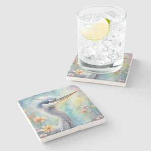 Rainbow Birds Blue Heron 1 Stone Coaster