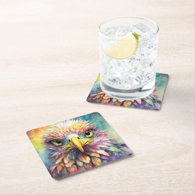 Rainbow Birds Eagle 1 Square Paper Coaster (Insitu)