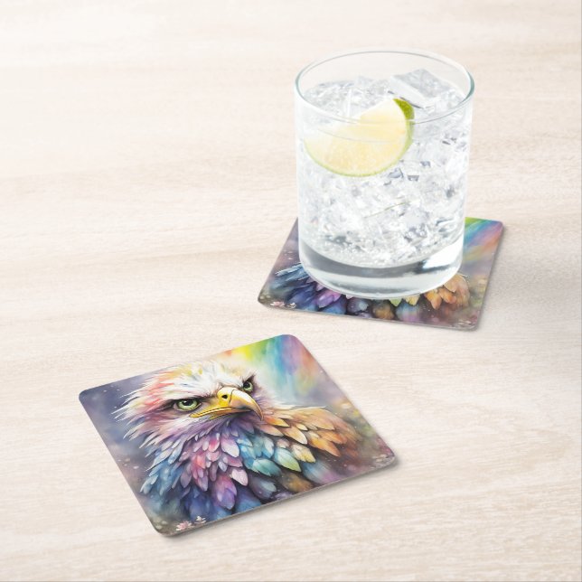 Rainbow Birds Eagle 2 Square Paper Coaster (Insitu)
