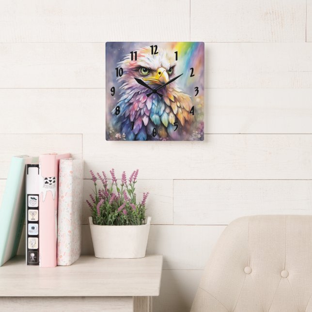 Rainbow Birds Eagle 2 Square Wall Clock (Reading Room)