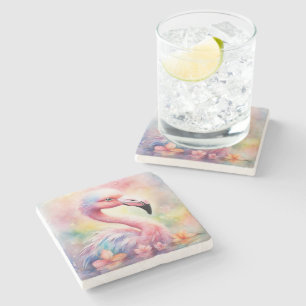 Rainbow Birds Flamingo 1 Stone Coaster