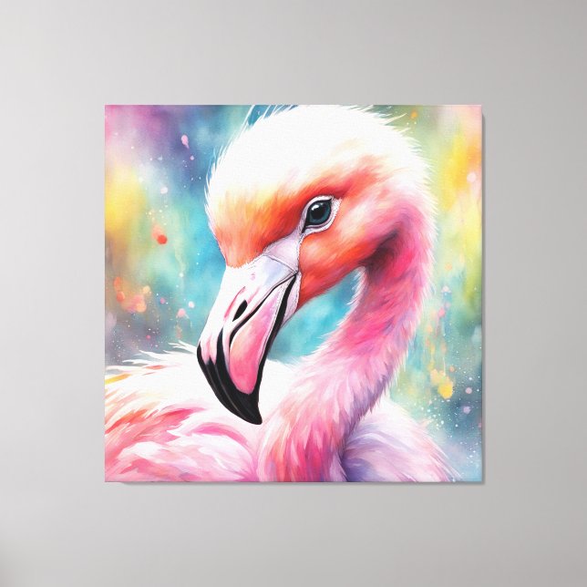 Rainbow Birds Flamingo 2 Canvas Print (Front)