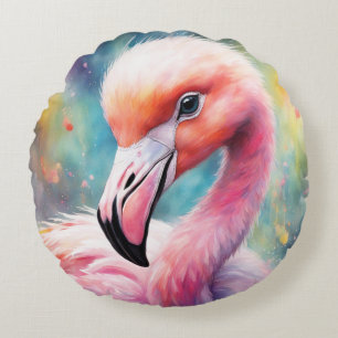 Rainbow Birds Flamingo 2 Round Cushion