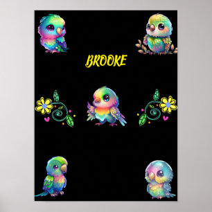 Rainbow Bird's & Flowers Personalised Poster