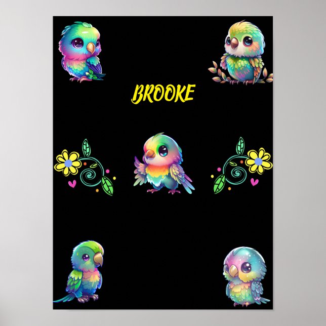 Rainbow Bird's & Flowers Personalised Poster (Front)