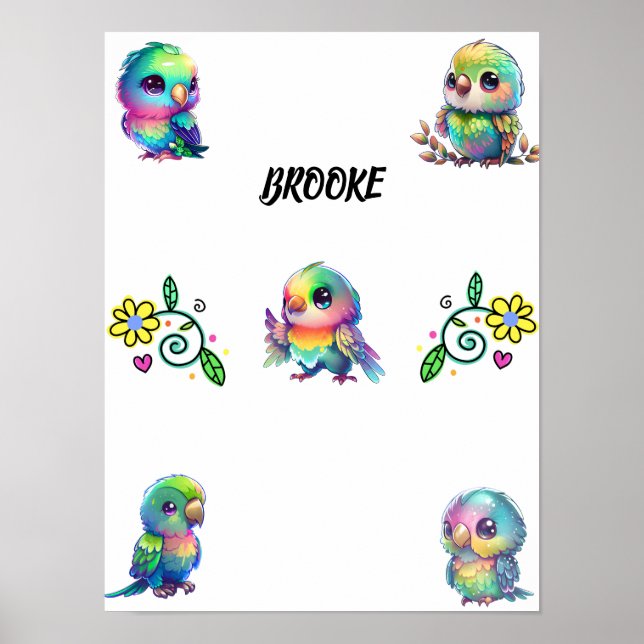 Rainbow Bird's & Flowers Personalised Poster (Front)