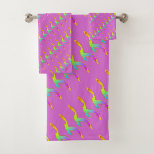 Rainbow Birds In Flight PInk Purple Bath Towel Set