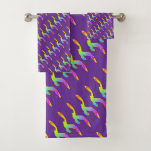 Rainbow Birds In Flight Purple Bath Towel Set