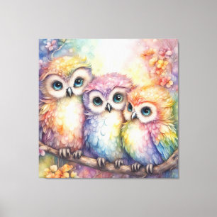 Rainbow Birds Owls 1 Canvas Print