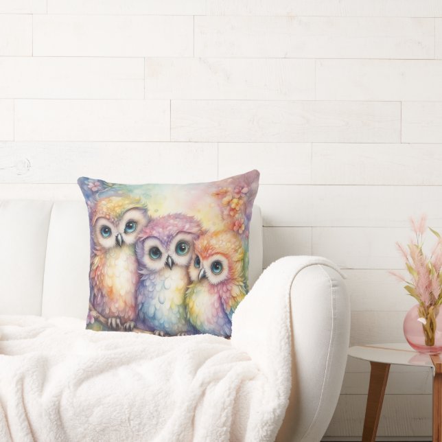 Rainbow Birds Owls 1 Cushion (Couch)