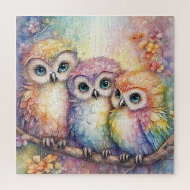 Rainbow Birds Owls 1 Jigsaw Puzzle (Vertical)