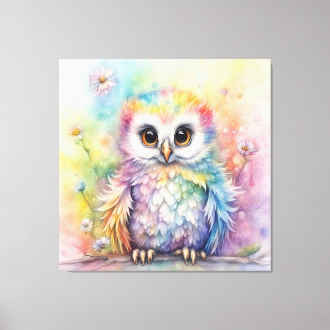 Rainbow Birds Owls 2 Canvas Print (Front)