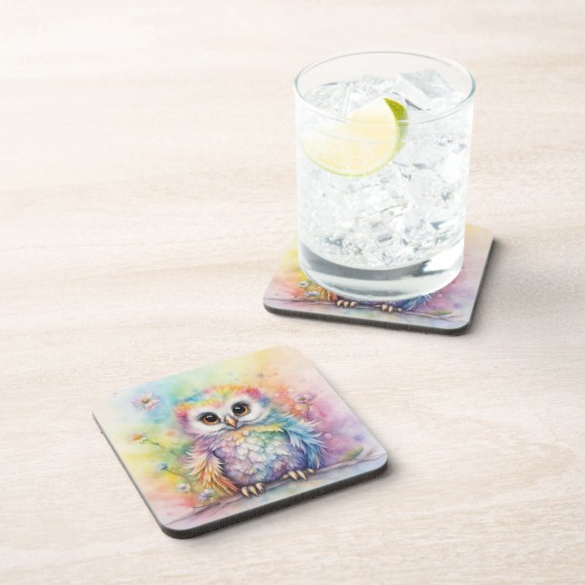 Rainbow Birds Owls 2 Coaster (Right Side)