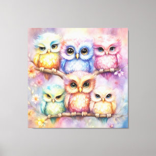 Rainbow Birds Owls 3 Canvas Print
