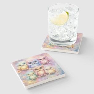 Rainbow Birds Owls 3 Stone Coaster