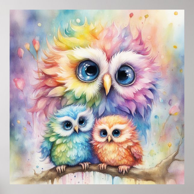 Rainbow Birds Owls 4 Poster (Front)