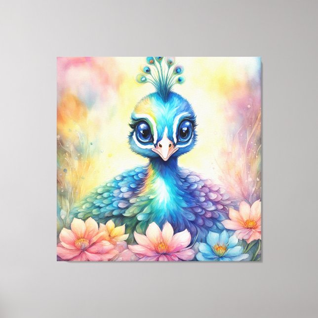Rainbow Birds Peacock 1 Canvas Print (Front)