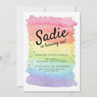 RAINBOW BIRTHDAY, ANY AGE, GIRL PARTY INVITATION