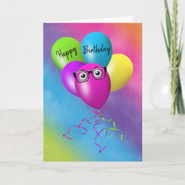 Rainbow Birthday Balloons With Eyeballs Card (Front)