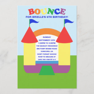 Rainbow Birthday Bounce Bounc House Birthday Party Invitation