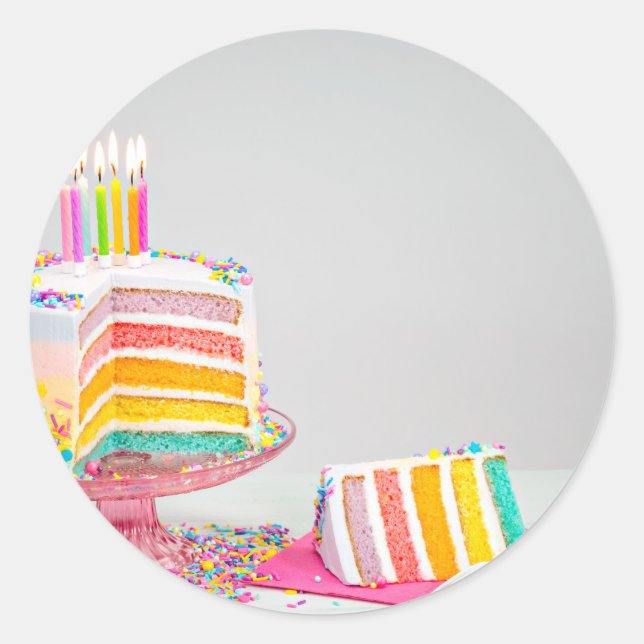 rainbow Birthday Cake Classic Round Sticker (Front)