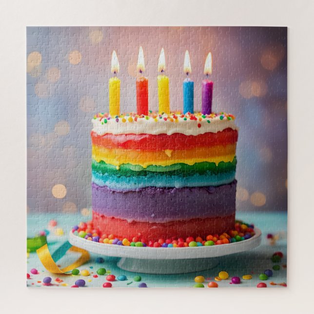Rainbow Birthday Cake Jigsaw Puzzle (Vertical)
