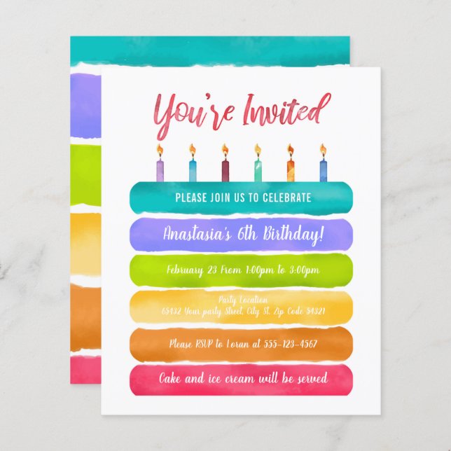 Rainbow Birthday Cake Party (Front/Back)