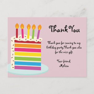 Rainbow Birthday Cake Thank You Postcard