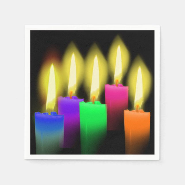 Rainbow Birthday Candles On Black Napkin (Front)
