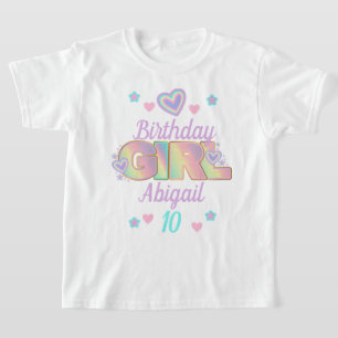 Rainbow Birthday Girl custom age Iridescent  T-Shirt