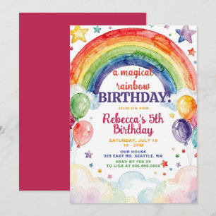 Rainbow Birthday Girls Rainbow Party Invitation