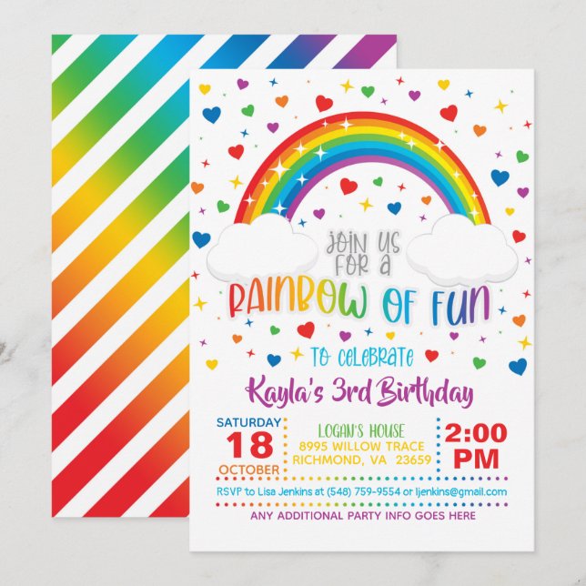 Rainbow Birthday Invitation (Front/Back)