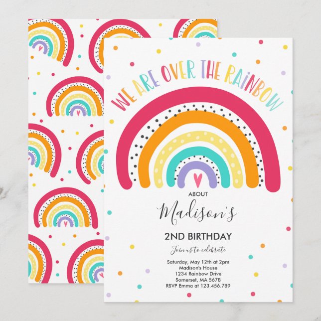 Rainbow Birthday Invitation Bright Rainbow Party (Front/Back)