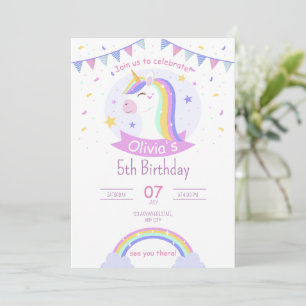 Rainbow Birthday Invitation for Girls Boho Rainbow