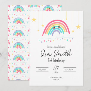 Rainbow Birthday Invitation for Girls Boho Rainbow