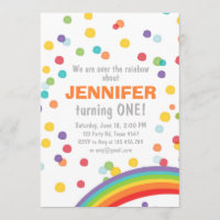Rainbow birthday invitation Girl confetti Colourfu