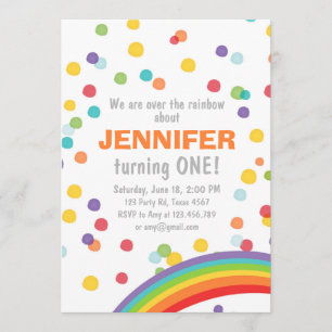 Rainbow birthday invitation Girl confetti Colourfu