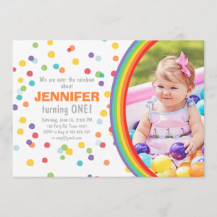 Rainbow birthday invitation Girl confetti Colourfu