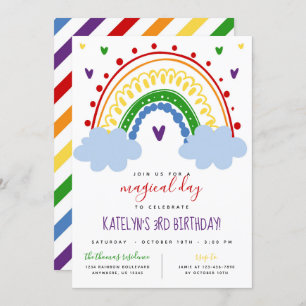 Rainbow Birthday Invitation in Primary Colours