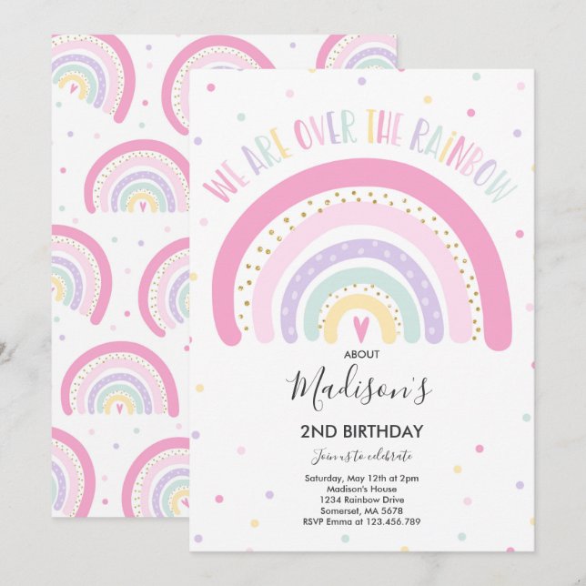 Rainbow Birthday Invitation Pastel Rainbow Party (Front/Back)