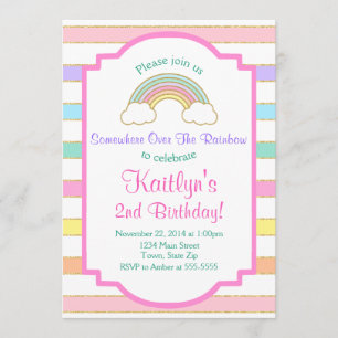 Rainbow Birthday Invitation Pink Girl Invite