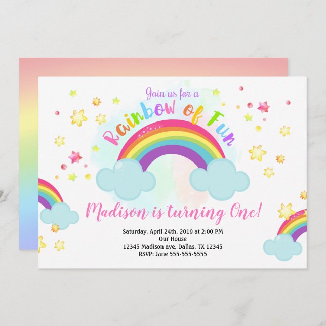 Rainbow Birthday Invitation, Rainbow of Fun Invita Invitation (Front/Back)