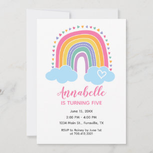 Rainbow Birthday Invitation with hearts