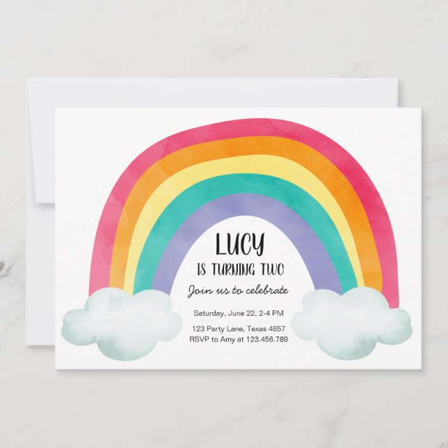 Rainbow Birthday Party Clouds Watercolor Girl Invitation (Front)