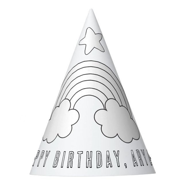 Rainbow Birthday Party - Colour Your Own Party Hat (Front)