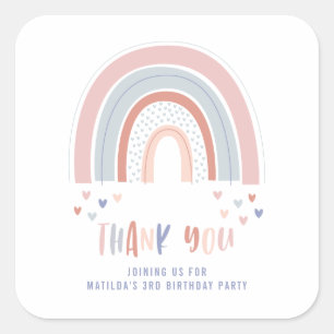 Rainbow birthday party decor in pink purple + blue square sticker