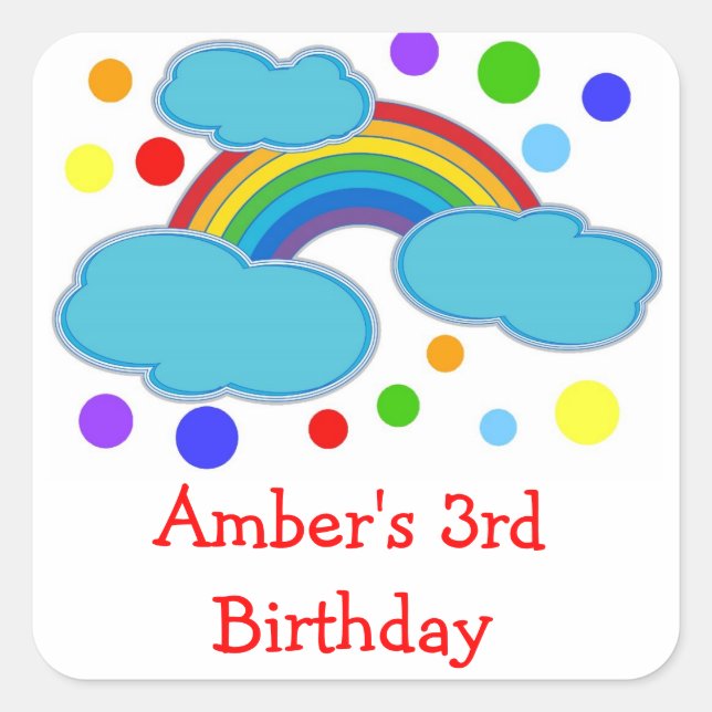 Rainbow Birthday Party Favour Labels Sticker (Front)